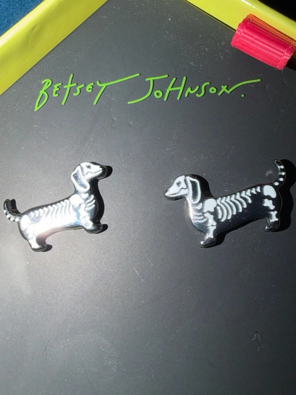 Betsey Johnson Silver and Black Dachshund Stud Earrings